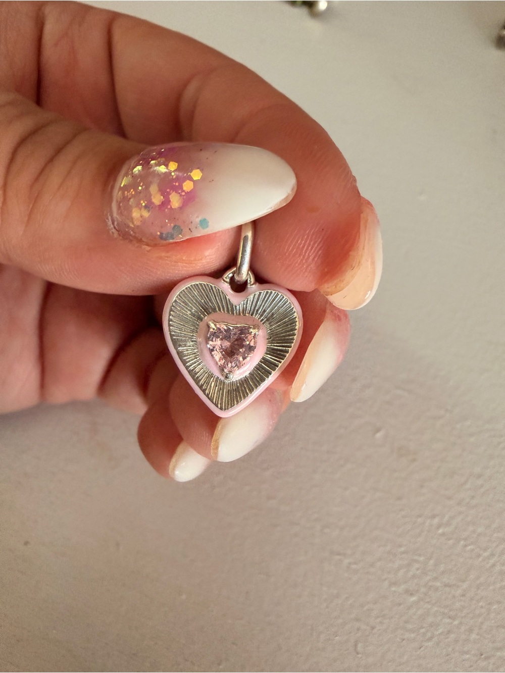 Pandora Silver Heart Charm with Pink Crystal
